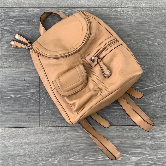 tan leather mini backpack